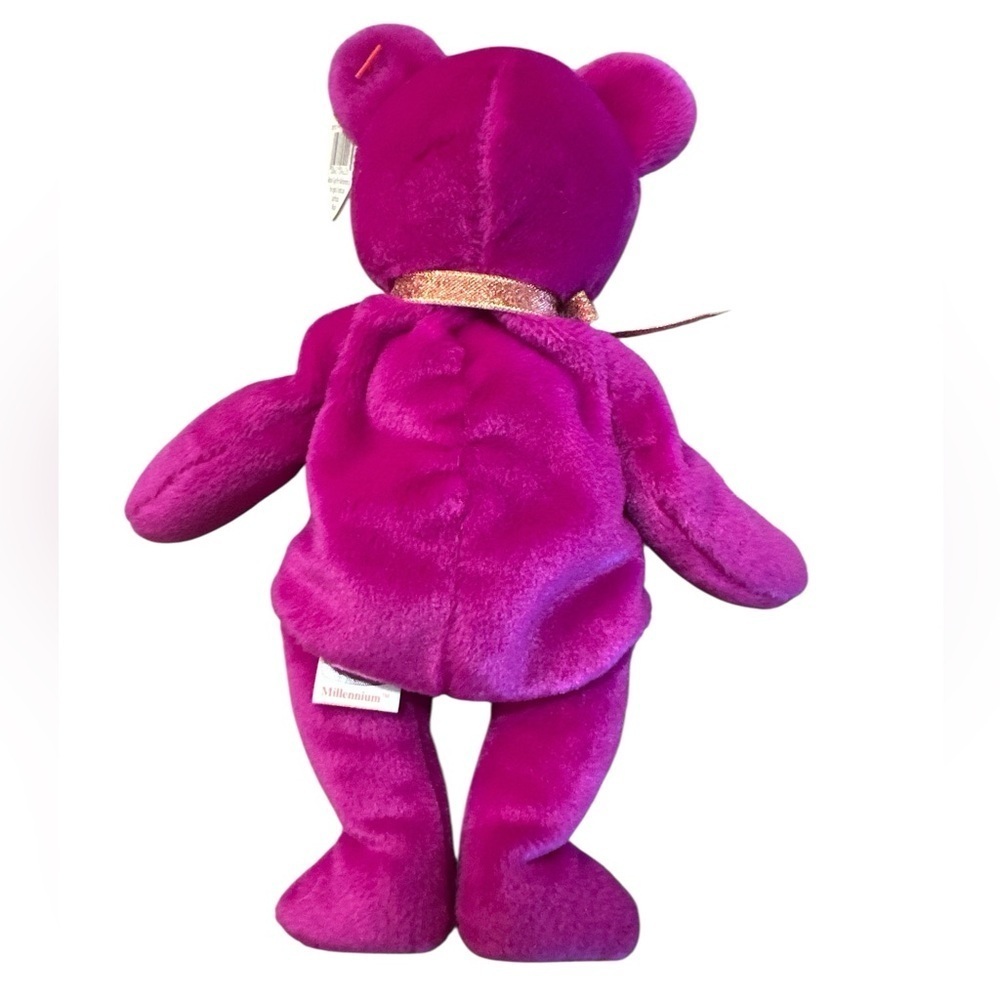 Ty Beanie Baby Millennium Bear January 1st 1999 Magenta Gold Ribbon Rare - Picture 4 of 8